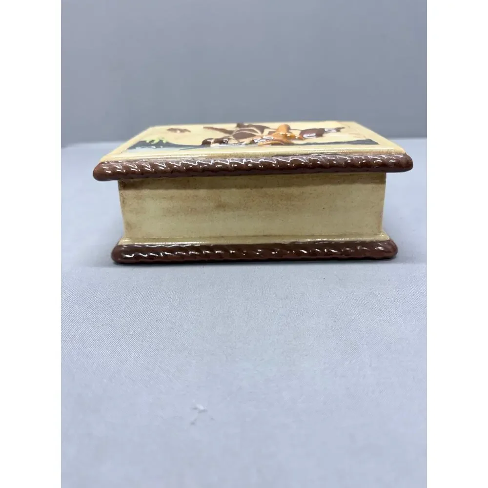 Vintage 1981 Hershey Molds Ceramic Trinket Box 3D Cowboy Horse Western Lidded